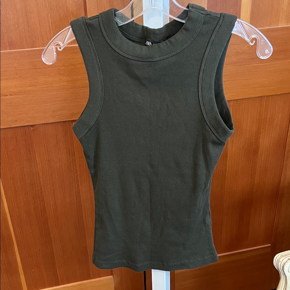 Zara 90’s Sleeveless Rib Tank Top - Olive Green